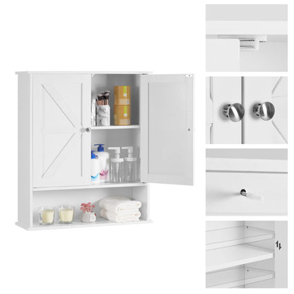 Reettic Two Door Wall Cabinet, Wooden Medicine Cabinet, Wall Mounted Bathroom Storage Cabinet with Inner Adjustable Shelf, for Bathroom, Kitchen,