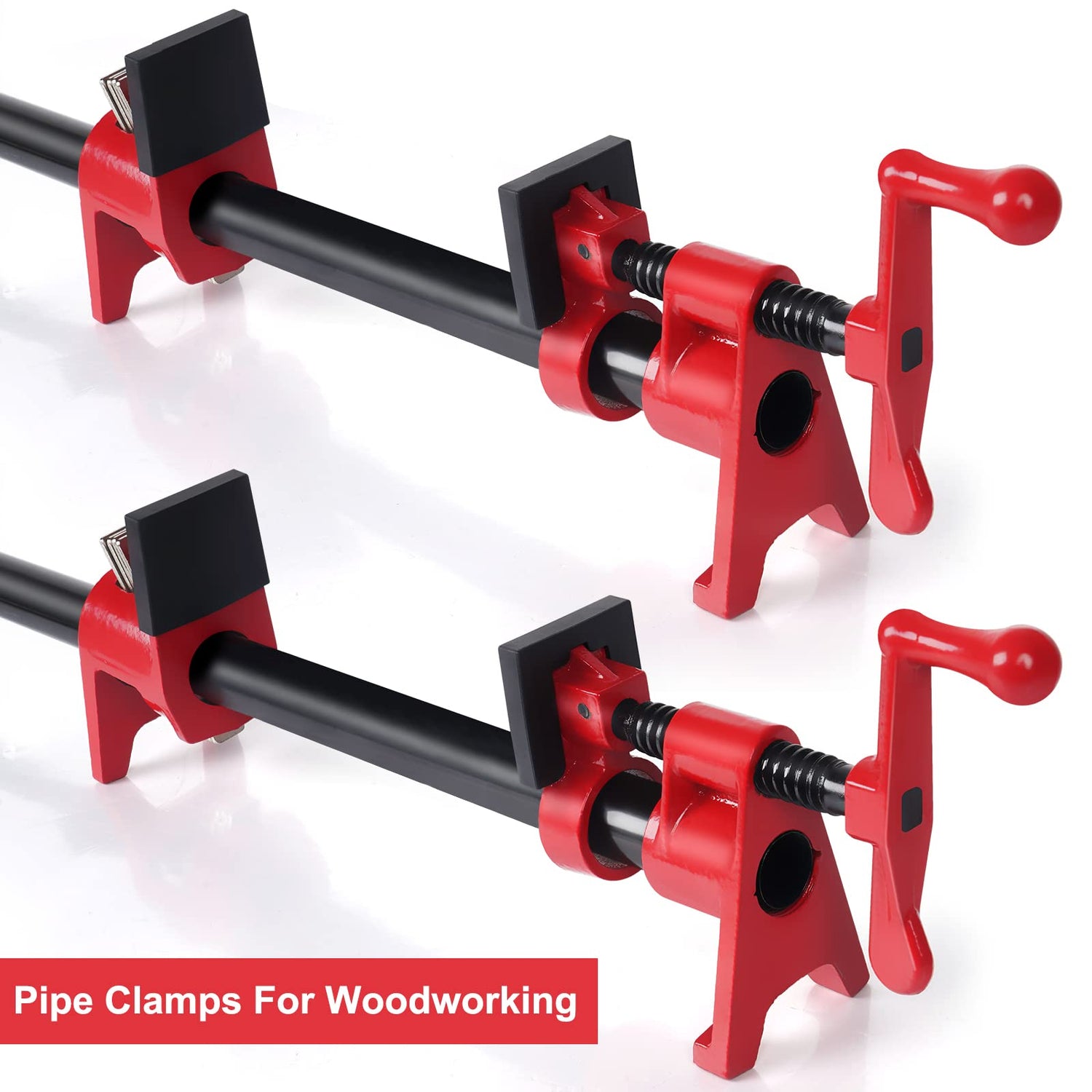 FASTORS Wood Clamps 2-Pack 3/4 Inch Pipe Clamps for Woodworking Heavy Duty with 2 Sets Pads, Install 3/4"Pipes for Use as Bar Clamps Red FASTORS