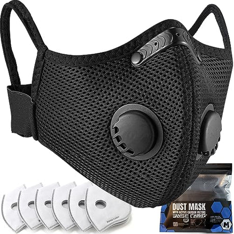 BASE CAMP M Plus Dust Mask, Breathable Reusable Face Mask with 6 Activated Carbon Filters for Woodworking Construction Mowing Grinding (Modern1) BASE CAMP