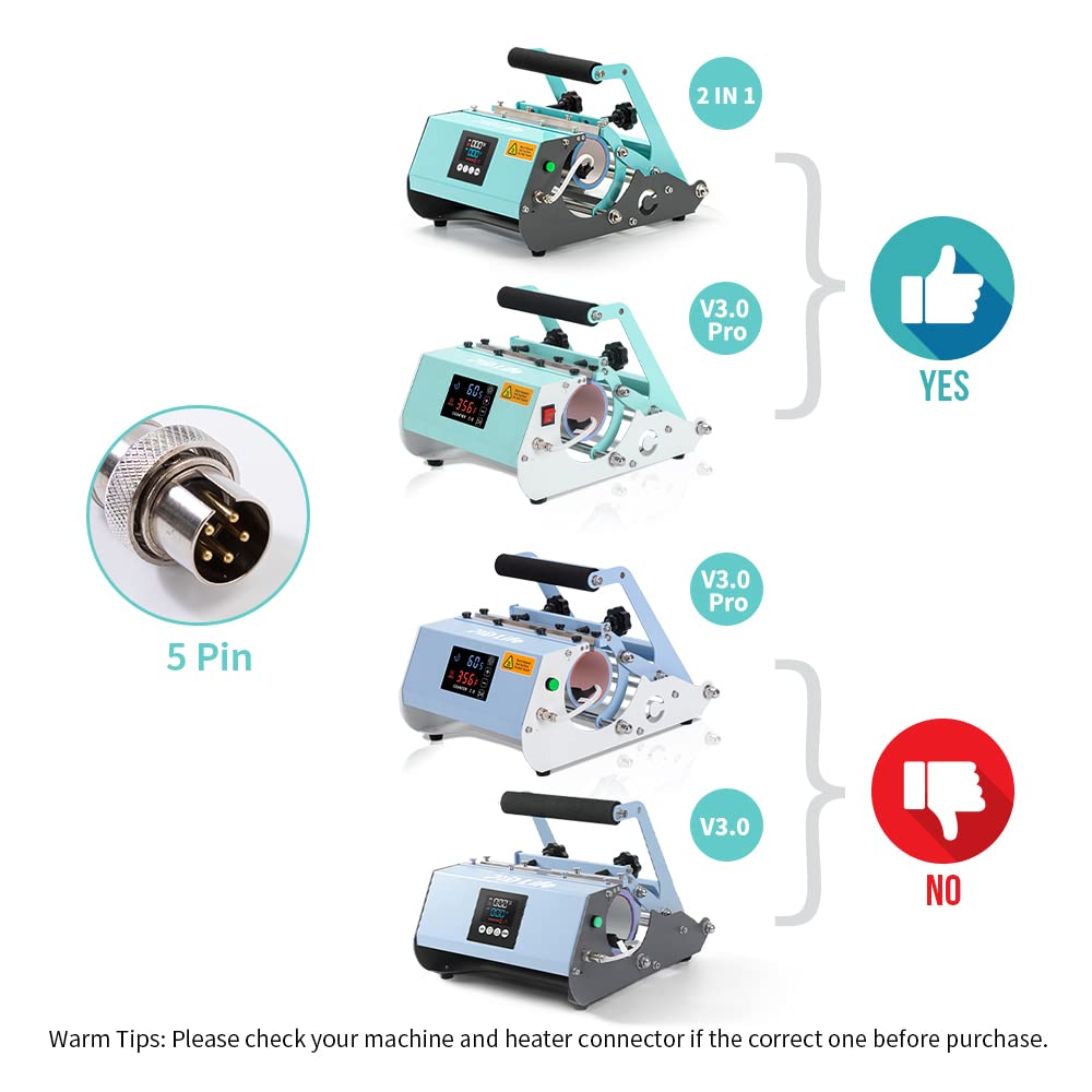 PYD Life 40 OZ Tumbler Mug Heat Press Attachment with 5 Pin for 2 in 1 Tumbler Heat Press Machine