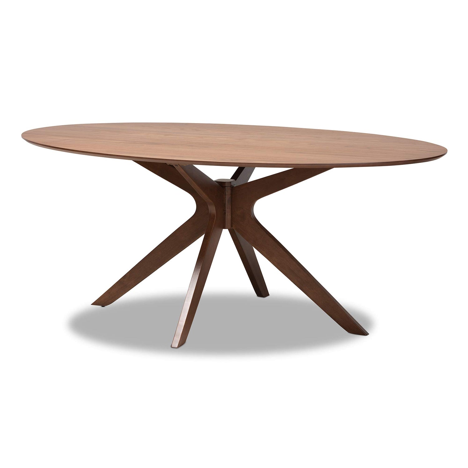 Baxton Studio Monte Mid-Century Modern Walnut Brown Finished Wood 71-Inch Oval Dining Table Baxton Studio