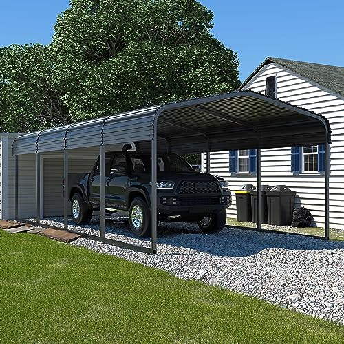 MUPATER 12 x 20 FT Metal Carport Kit, Outdoor Heavy Duty Garage Car Shelter Shade with Frame, Metal Roof and Bolts for Car, and Boats, Grey