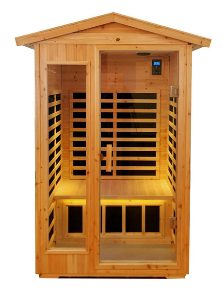 Xmatch Far Infrared Wooden Outdoor Sauna, 2-Person Size 1750W, 9 Low EMF Heaters, 10 Minutes Pre-Warm up, Time and Temp Pre-Set, 2 Bluetooth Xmatch