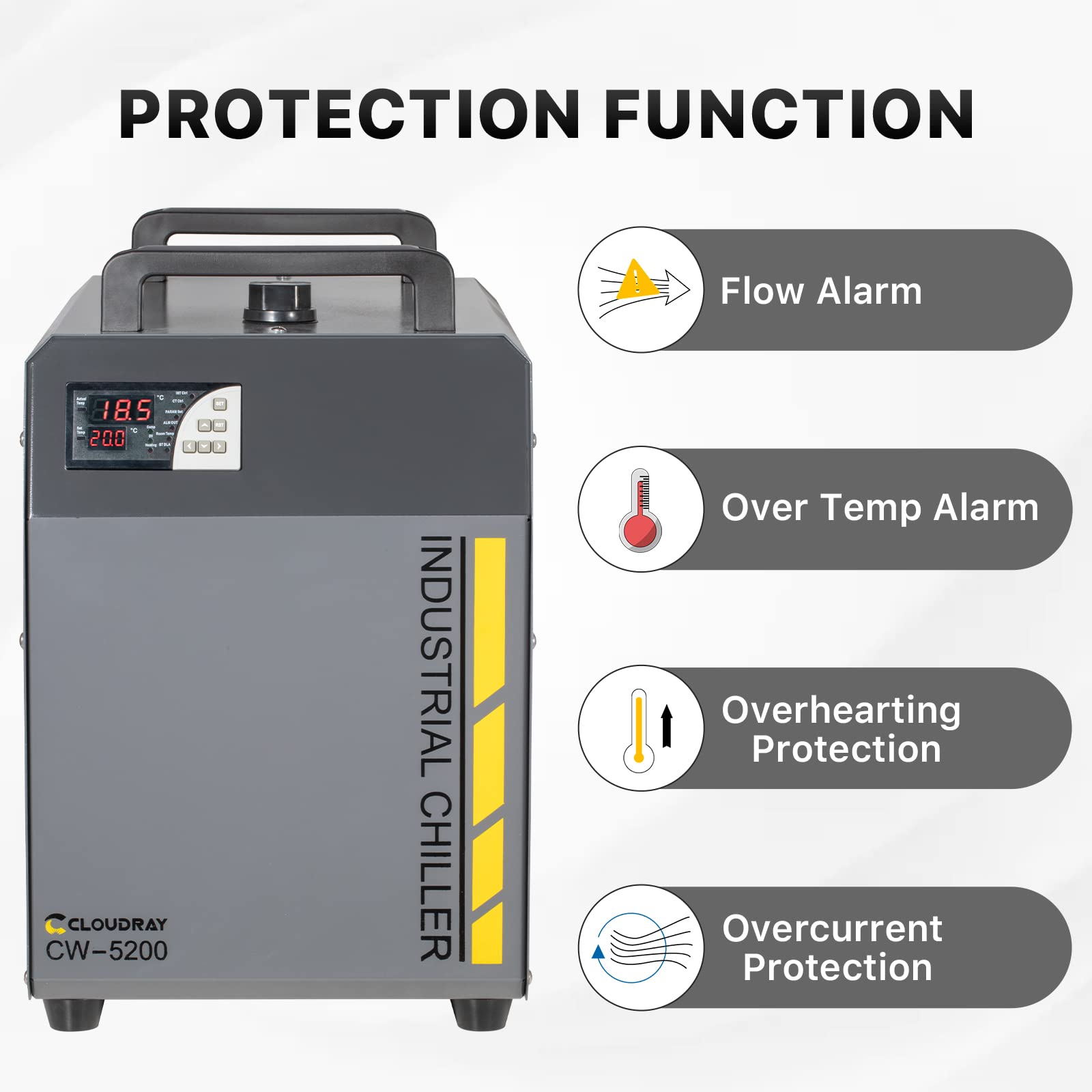 Cloudray 6L Industrial CO2 Laser Water Chiller 0.61HP CW5200 Precise Thermostat Recirculating CO2 Industrial Laser Chiller for 60W 70W 80W 90W 100W - WoodArtSupply