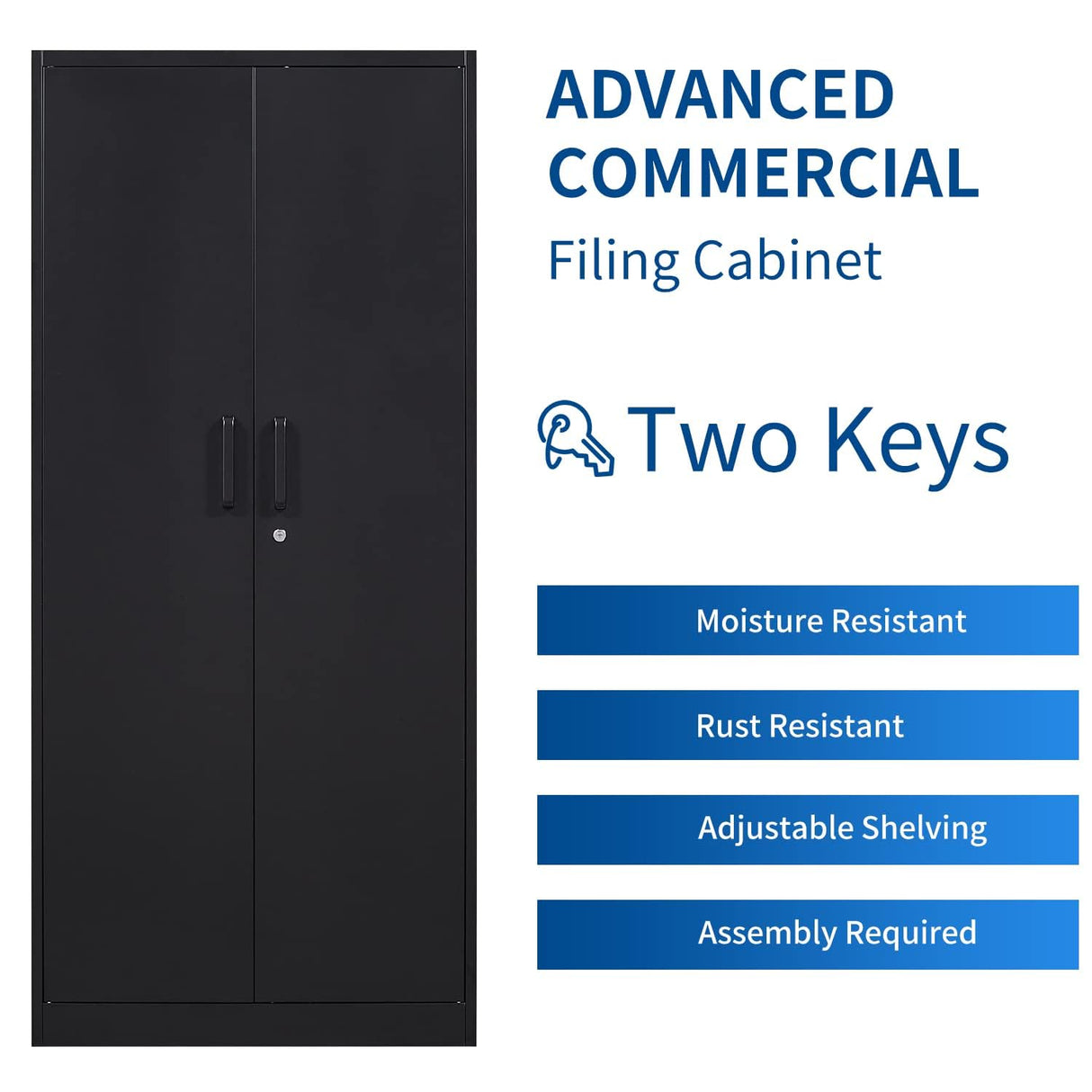 Fesbos Metal Storage Cabinet-71” Tall Steel File Cabinets with Lockable Doors and Adjustable Shelves-Black Steel Storage Cabinet for Home, School, Fesbos