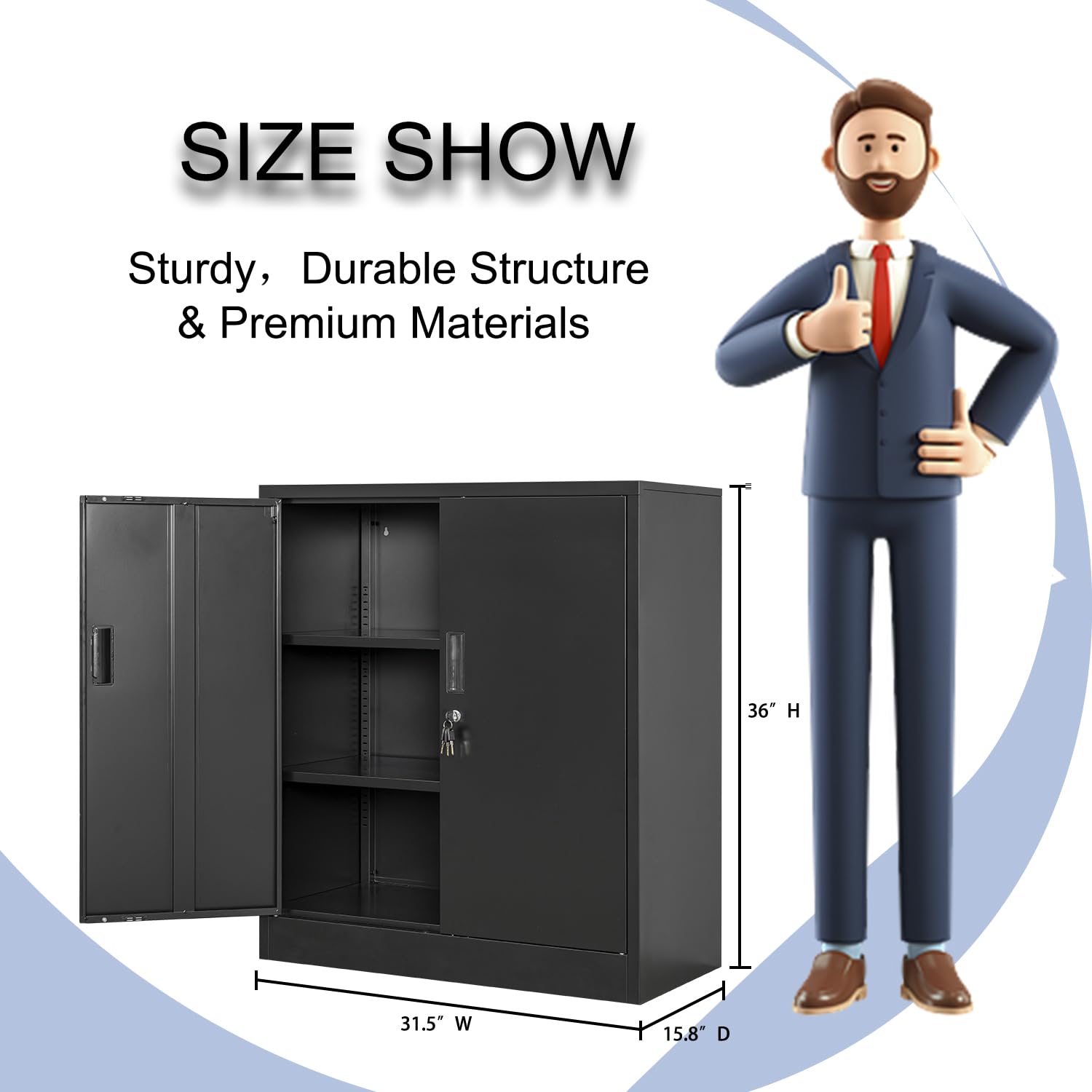 YEEZER Metal Storage Cabinet with 2 Shelves. Steel Locking Storage Cabinet for Home, Office, Garage, Utility Room and Basement, 36.2" H x 31.5" W x YEEZER