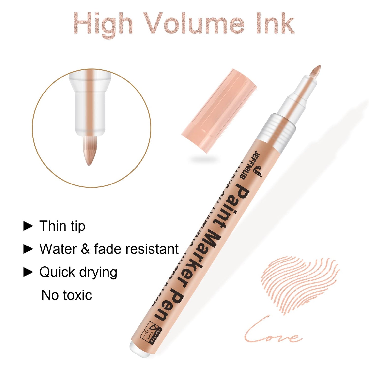 JEFFNIUB Gold Paint Pens with Silver, Rose Gold Acrylic Paint Pens for Rock Painting, Wood, Fabric, Glass, Canvas, Scrapbooking, Card DIY Metallic JEFFNIUB