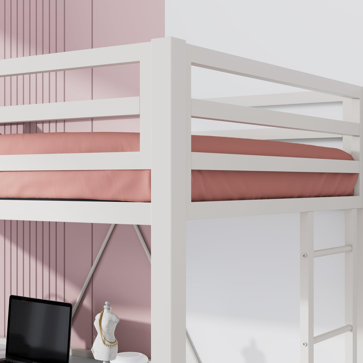 SHA CERLIN Heavy Duty Twin Loft Bed Frame with Removable Stairs and Full-Length Guardrail - WoodArtSupply