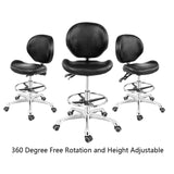 Drafting Chair Adjustable Tall Shop Stool, Rolling Chair with Backrest and Footrest for Computer, Studio, Workshop, Classroom, Lab, Counter, Home Grace&Grace