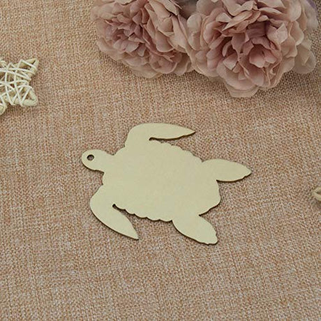 JANOU 20pcs Sea Turtle Shape Unfinished Wood Cutouts DIY Crafts Blank Hanging Gift Tags Ornaments with Ropes for Summer Ocean Sea Theme Party JANOU
