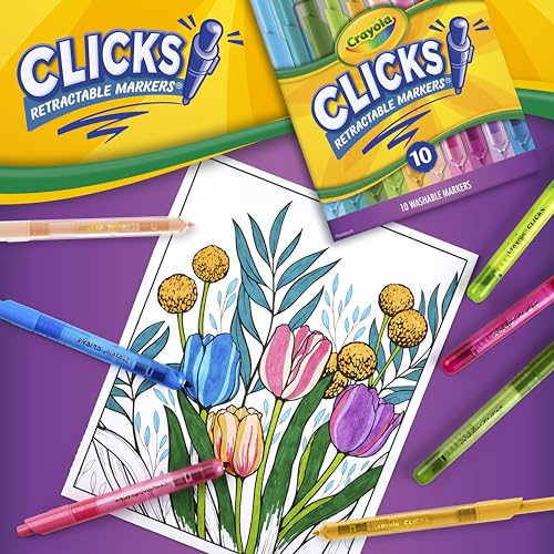 Crayola Clicks Retractable Markers (10ct), Washable Markers for Kids, Click Markers, School Supplies for Kids, Gifts, Ages 5+ Crayola