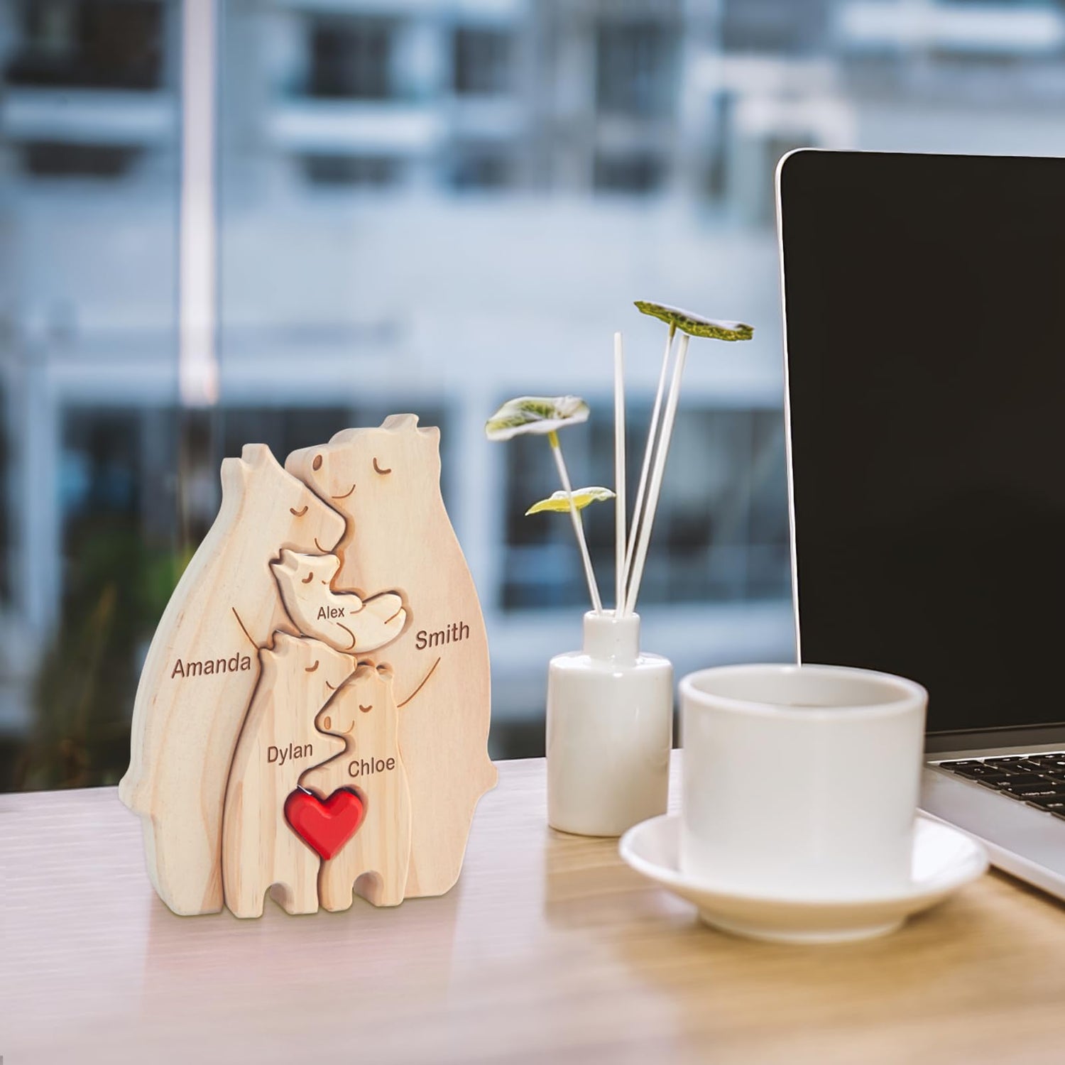 Personalized Wooden Bears Family Puzzle Gift with 1-8 Name We are One,Jigsaw Oak Wooden Animal Sculpture Decorative for Home Ornament Ideas for Kowlone