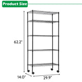 14"x30"x60" Commercial Storage Shelves Heavy Duty Shelving 5 Tier Layer Wire Shelving Unit with Wheels Metal Wire Shelf Standing Garage Shelves BestOffice