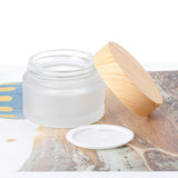 Healthcom 10 Pcs 5 Grams/5 ML Empty Frosted Glass Cream Jars Bottle Vials with Wood Grain Lid Lotion Jars Cosmetic Comtainers Refillable Glass Cream Healthcom