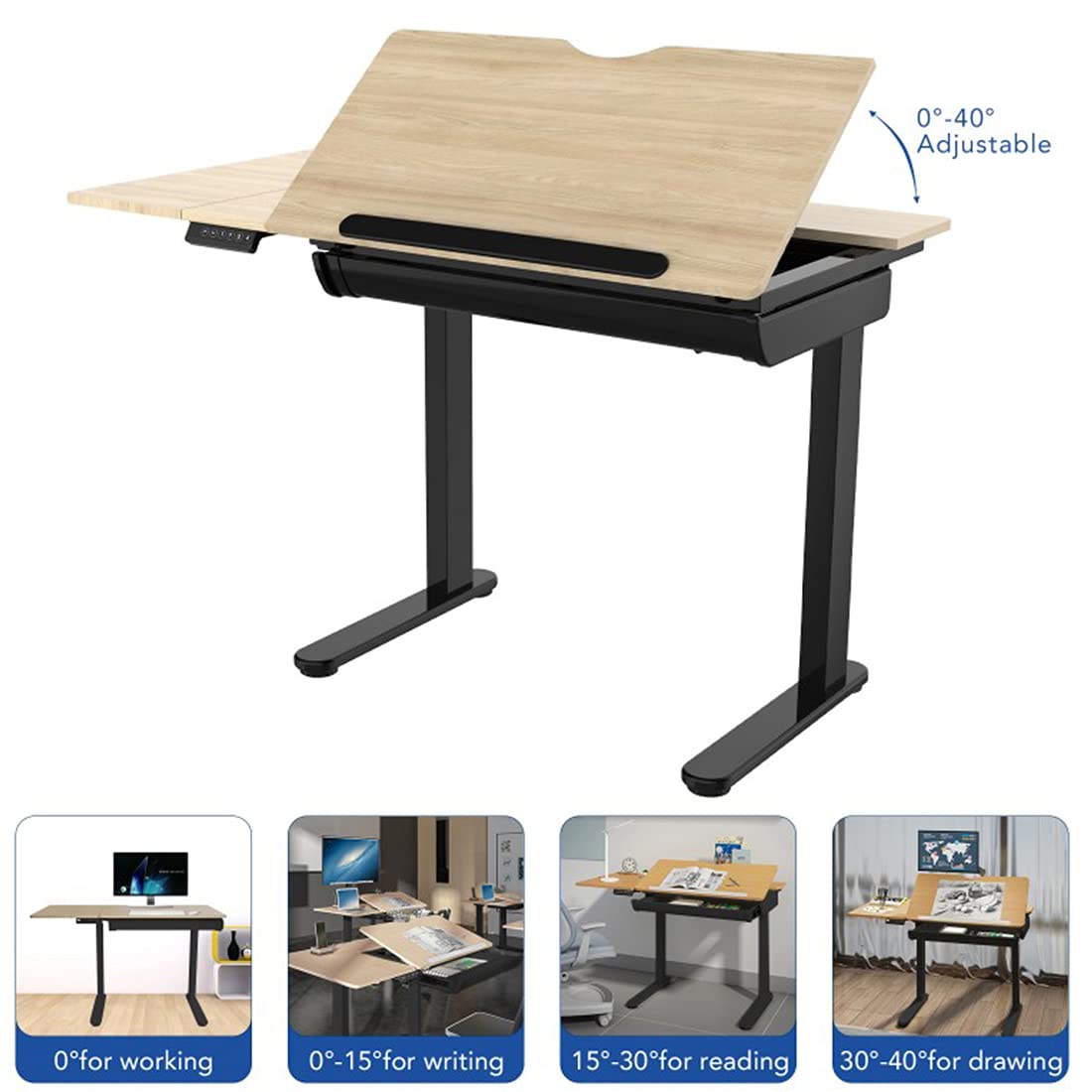 FLEXISPOT Comhar Adjustable Drafting Table, Electric Standing Desk with Storage Drawers for Writing Drawing Crafting Working, 47.2" W x 23.6" D Angle FLEXISPOT