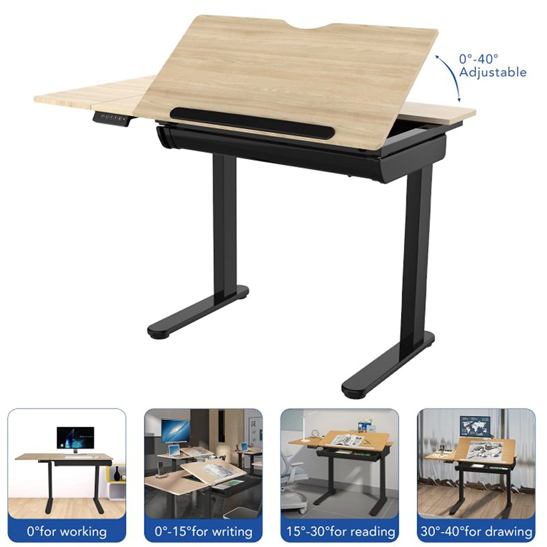 FLEXISPOT Comhar Adjustable Drafting Table, Electric Standing Desk with Storage Drawers for Writing Drawing Crafting Working, 47.2" W x 23.6" D Angle