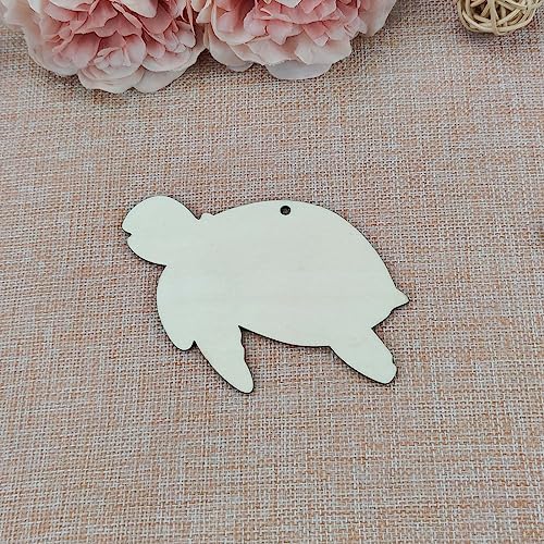 20pcs Turtle Wood Crafts Cutouts Wooden Sea Turtle Shaped Hanging Ornaments with Hole Hemp Ropes Gift Tags for DIY Projects Sea Animals Themed Party