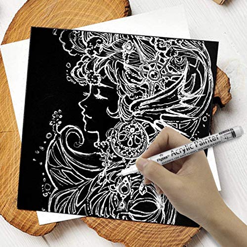 NAWOD Paint Pens White Black Acrylic Marker 6 Pack, Acrylic Permanent Marker, White Paint Pens for Rock Ceramic Wooden Leather Glass Painting Metal NAWOD
