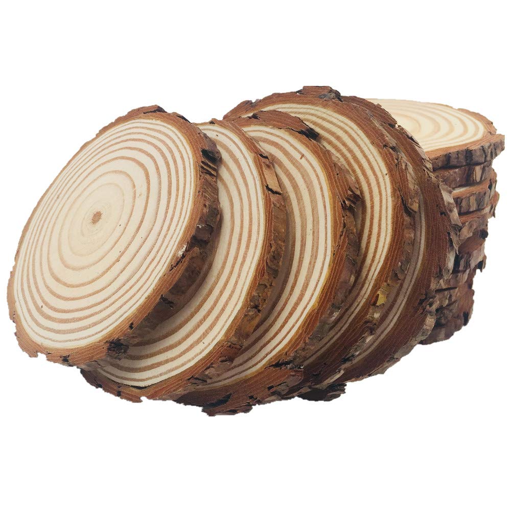 10pcs Wood Slices 4-4.7 inch Unfinished Natural with Tree Barks Diameter Large Circle Rustic Wedding Centerpiece Disc Coasters Christmas Ornaments - WoodArtSupply