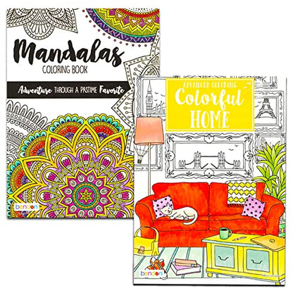 Bulk Adult Coloring Book Set for Men, Women - 6 Pc Relaxation at Home Advanced Coloring Book Bundle with Colorful Home, Mandalas, and Meditative - WoodArtSupply