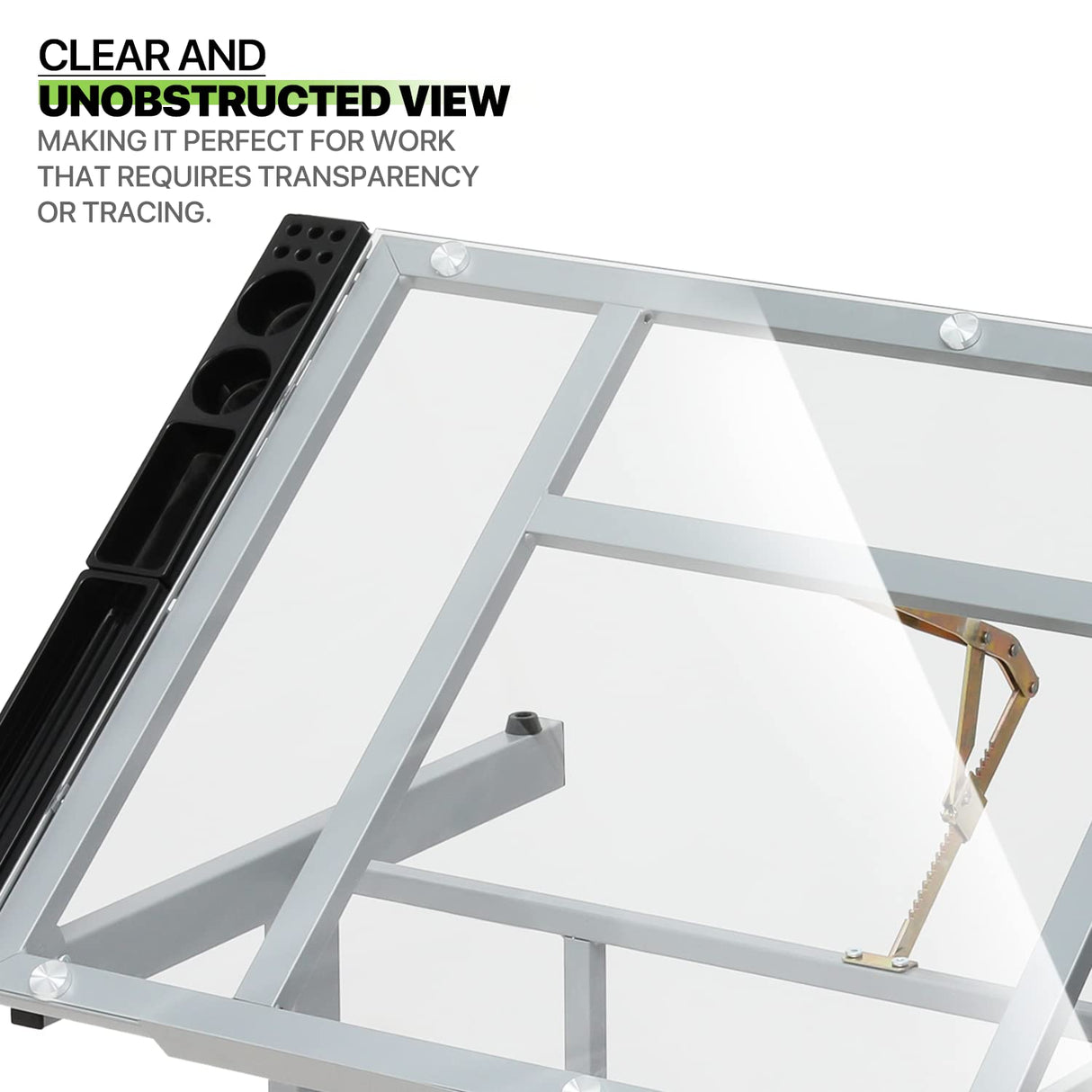 Magshion Drafting Table Adjustable Height Artist Desk with Tilting Clear Glass Tabletop, Portable Art Desk with 2 Storage Drawers and 2 Lockable Magshion