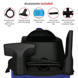Koblenz WD-2.5 L Portable Wet/Dry, 2.5 Gallon 2.5HP Wall Mountable Vacuum, Blue+Black, 5 Year Warranty Koblenz