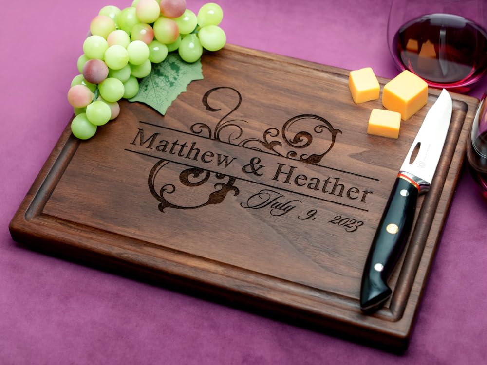 Straga Personalized Cutting Boards | Handmade Wood Engraved Charcuterie | Custom Wedding, Anniversary, Engagement Gift for Couples Straga