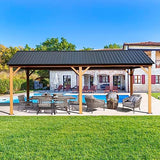 Domi 12x20FT Hardtop Gazebo, Galvanized Steel Gable Roof Gazebo Pergola with Wood Grain Aluminum Frame, Outdoor Permanent Gazebo Pavilion for Patio, domi outdoor living