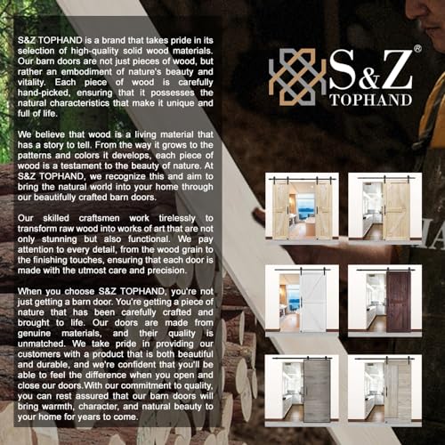 S&Z TOPHAND 34 in x 84 in Unfinished British Brace Knotty Barn Door with 6.6FT Sliding Door Hardware Kit/Solid Wood/Unfinished British Brace Barn - WoodArtSupply