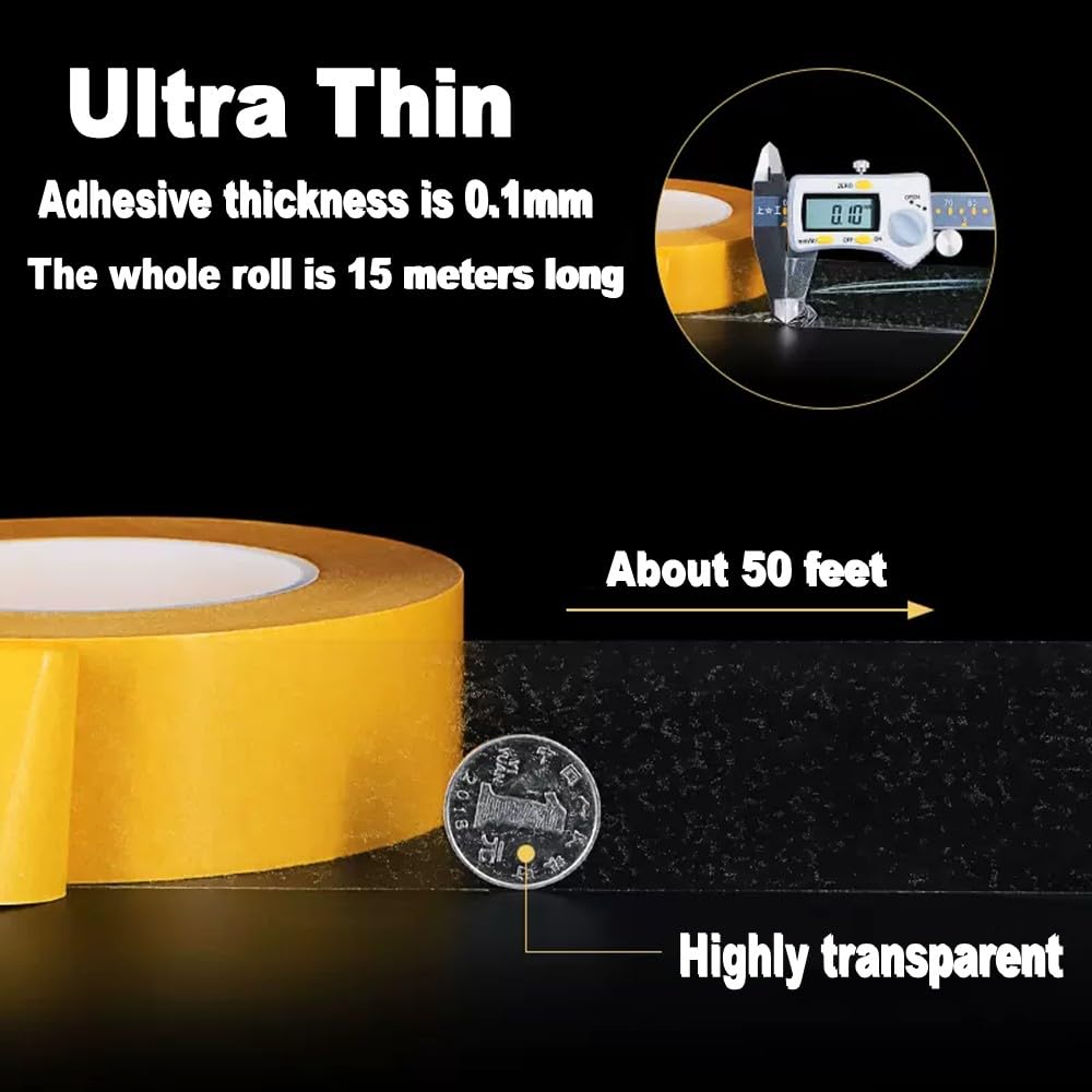 Ultra-Thin Clear Double Sided Tape Heavy Duty 2-Inch x 50 Feet Two Sides Strong Stick Mounting Adhesive Tape for Arts & Crafts, Fix Carpet, Women ANGKEEL