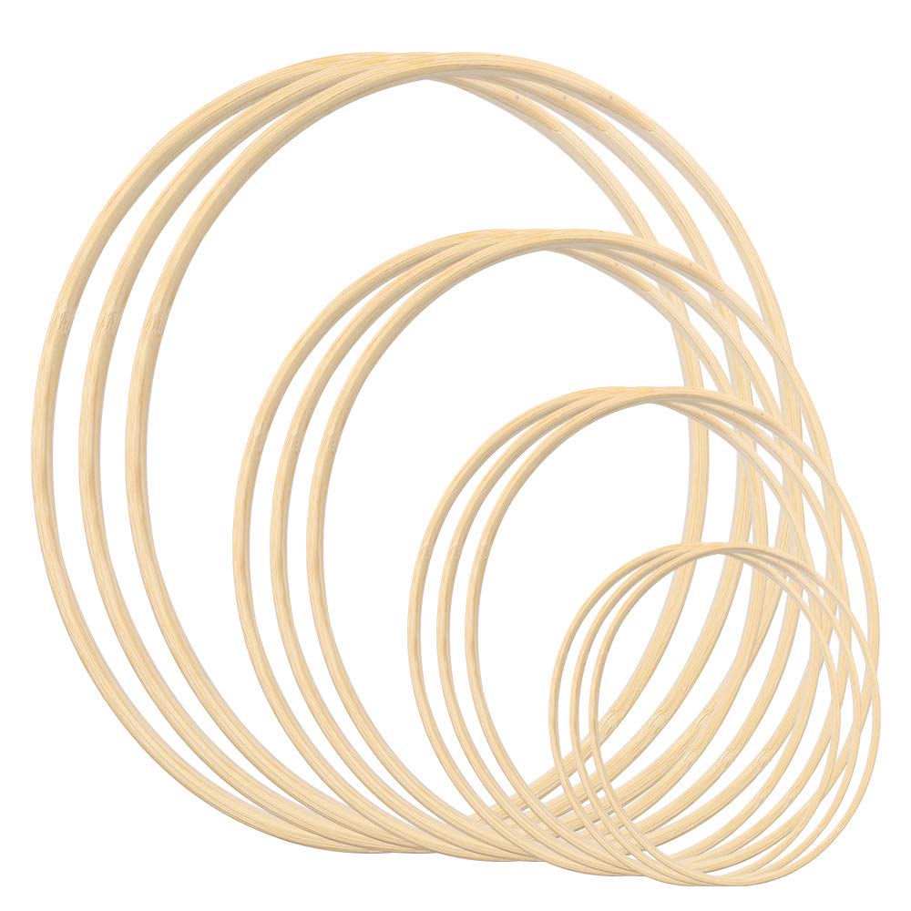 Gukasxi 12pcs Wooden Bamboo Floral Hoop Wreath Macrame Craft Dream Cat ...