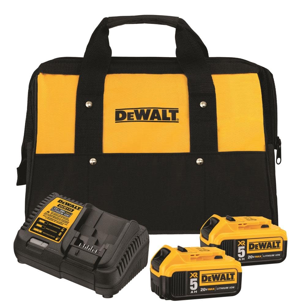 DEWALT 20V MAX Battery Charging Kit, Includes 2 Batteries, 5Ah, Includes Small Storage Bag (DCB205-2CK),Black DEWALT