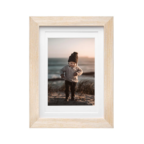 KINLINK 5x7 Picture Frame Natural Wood Frame with Acrylic Plexiglass for Pictures 4x6 with Mat or 5x7 without Mat, Tabletop and Wall Mounting Display KINLINK
