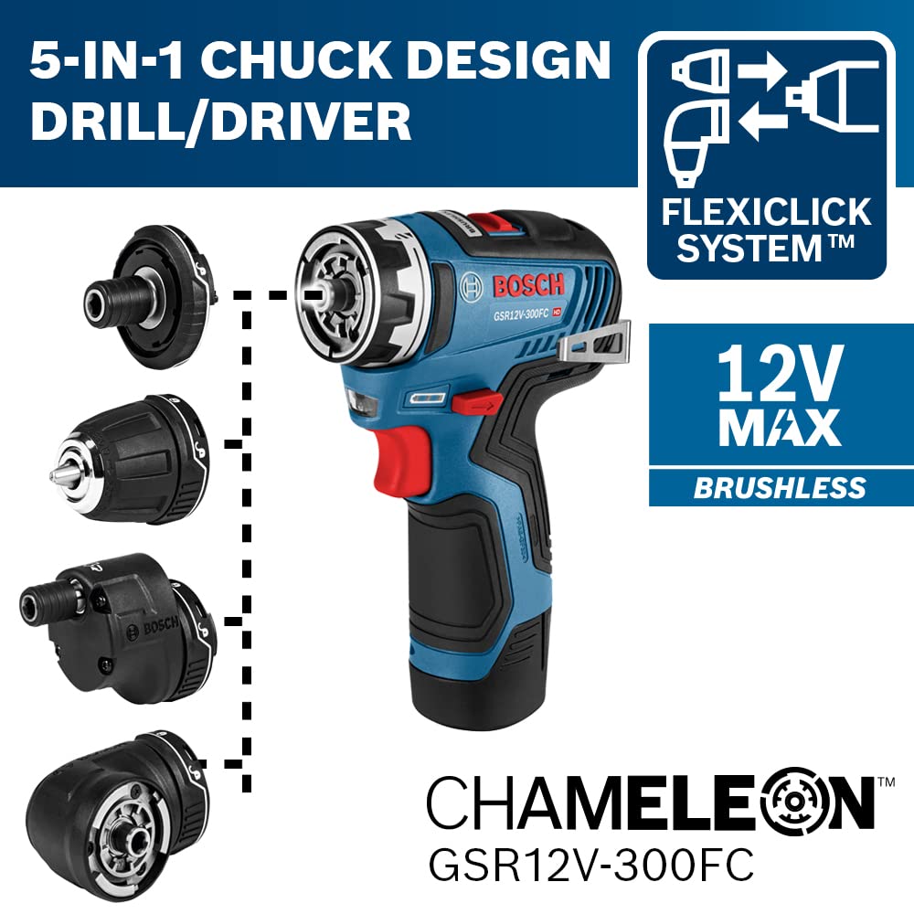 BOSCH GXL12V-270B22 12V Max 2-Tool Combo Kit with Chameleon Drill/Driver Featuring 5-In-1 Flexiclick® System and Starlock® Oscillating Multi-Tool - WoodArtSupply