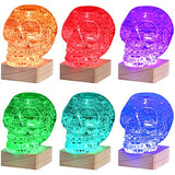 3D Skull Crystal Puzzle, Skull Assembly Brain Teaser with Light-Up Wood Base for Halloween Decorations Indoor, Plastic Skull DIY Puzzle Blocks 3D WoodArtSupply