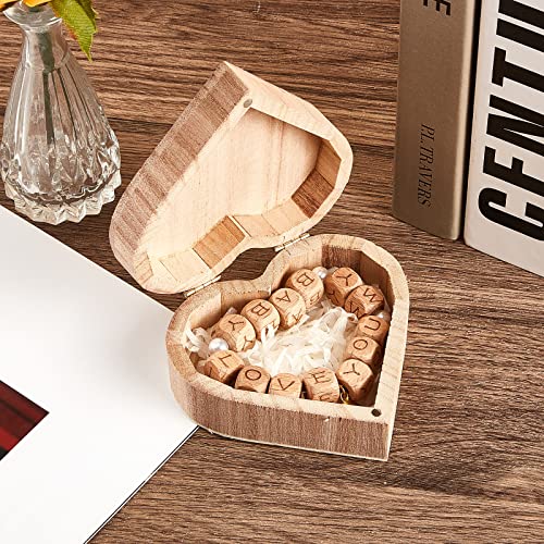 Unfinished Unpainted Wooden Box Treasure Chest with Art Brushes Wood Heart Shaped Natural Pine Box Wooden Heart Box with Hinged Lid for DIY Art Craft Taiyin