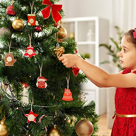 48 Pcs Christmas Wooden Photo Frames and Wooden Ornaments Unfinished Wooden Slices Frames with Hole Rope for Christmas Hanging Decorations Craft and Juexica
