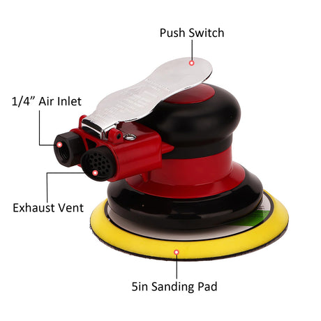 Professional Air Random Orbital Palm Sander, Dual Action Pneumatic Sander, Low Vibration, Heavy Duty Gedu