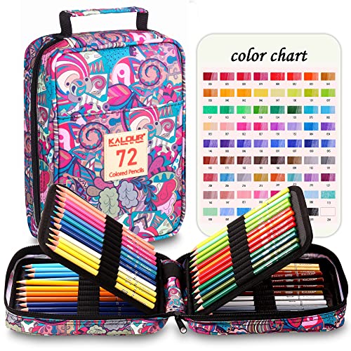 KALOUR Premium Colored Pencils for Adult Coloring Book,Set of 72 Colors,Zipper Slot Pencil Case,with Sharpener,Soft Core,7 Metallic Color,Ideal for