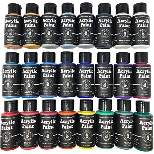Paint Pouring Acrylic Paint Kit Ready to Pour Art and Liquid High Flow Painting Supplies Bulk 24 Color Craft Set with Metallics Fluid Acrylic Medium HIPPIE CRAFTER