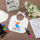 Newwiee 55 Pcs DIY Baby Bibs Set Includes 22 White Feeder Bibs 22 Stencils 10 Fabric Markers 1 Wooden Baby Shower Game Sign, White Bibs Baby Shower Newwiee