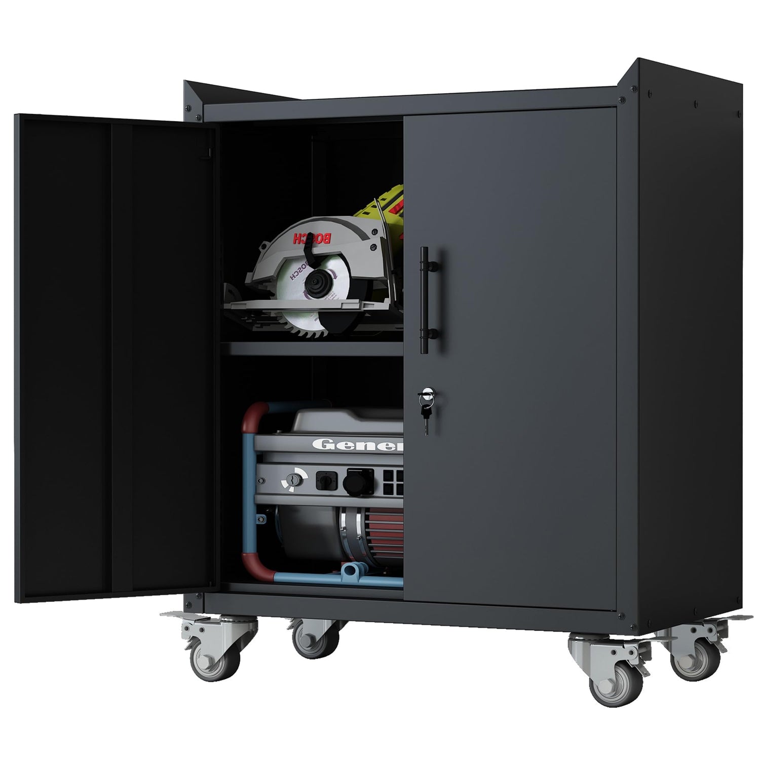 Metal Storage Cabinet with Wheels,Garage Storage Cabinet with Adjustable Shelves and Doors and Lock,Sturdy and Durable Heavy Duty Utility Storage KILISTEELS