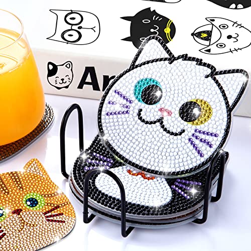Insnug 10PCs Diamond Painting Coasters Set - Cat Theme Diamond Art Coasters Painting Kits for Kids and Adult Diamond Dots, Arts and Crafts DIY Kits Insnug