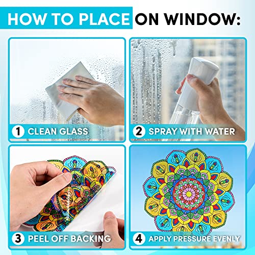 Hula Home Stained Glass Mandala Art Kit - DIY Window Clings with Markers,  10 Suncatchers - Perfect Hobby for Adults, Kids, Teens & Seniors - Ideal