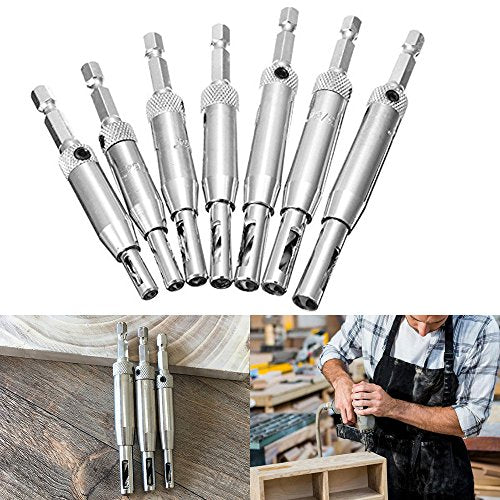 8 pcs Center Drill Bit Set, AFUNTA Self Centering Hinge Tapper Core Hole Puncher Woodworking Tools for Cabinet Door 5/64'' 7/64'' 9/64'' 11/64'' AFUNTA