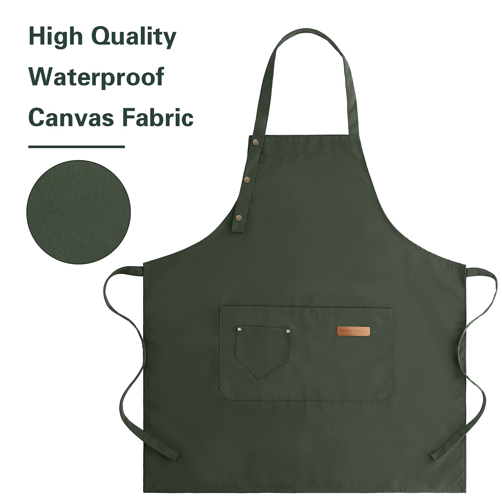 LOYGLIF Apron for Men Women with Adjustable Straps and Large Pockets, Canvas Cotton Cooking Kitchen Chef Bib Aprons Waterproof Green - WoodArtSupply