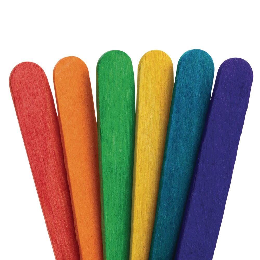 Colorations 1000CS Regular Colored Wood Craft Sticks Popsicle Sticks, 1000 Pieces,4-1/2: x 3/8" Each Colorations