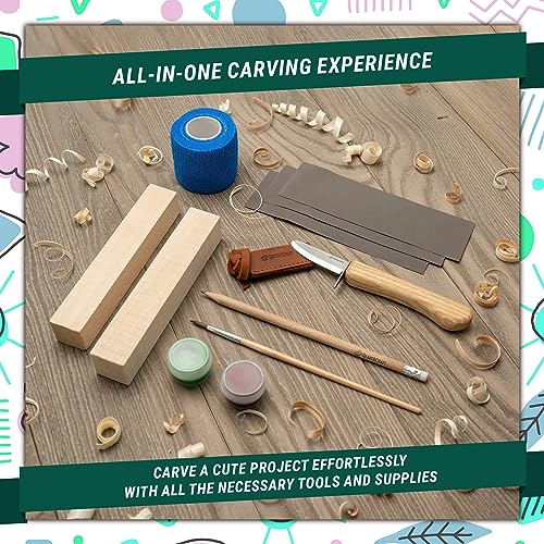 BeaverCraft Wood Carving Kit for Kids & Beginner DIY08 - Wood Whittling Kit for Kids Woodworking Starter Kit Hobby Kits for Boys Wood Crafts Projects