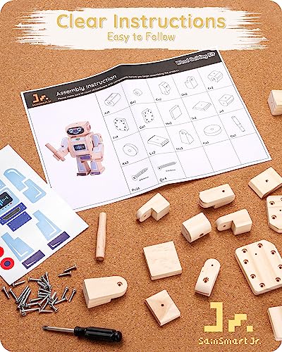 SainSmart Jr. 4-in-1 STEM Kits, Wooden Robot Assembly Toy Set, Woodworking Crafts Projects for Kids, Gift for Boys and Girls - WoodArtSupply