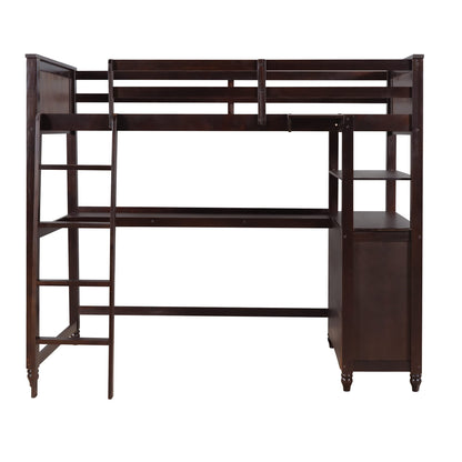 Twin Loft Bed with Desk and Storage Drawers, Wood Loft Bed Frame with Dresser and Ladder for Kids Adults Boys Girls Teens, Espresso